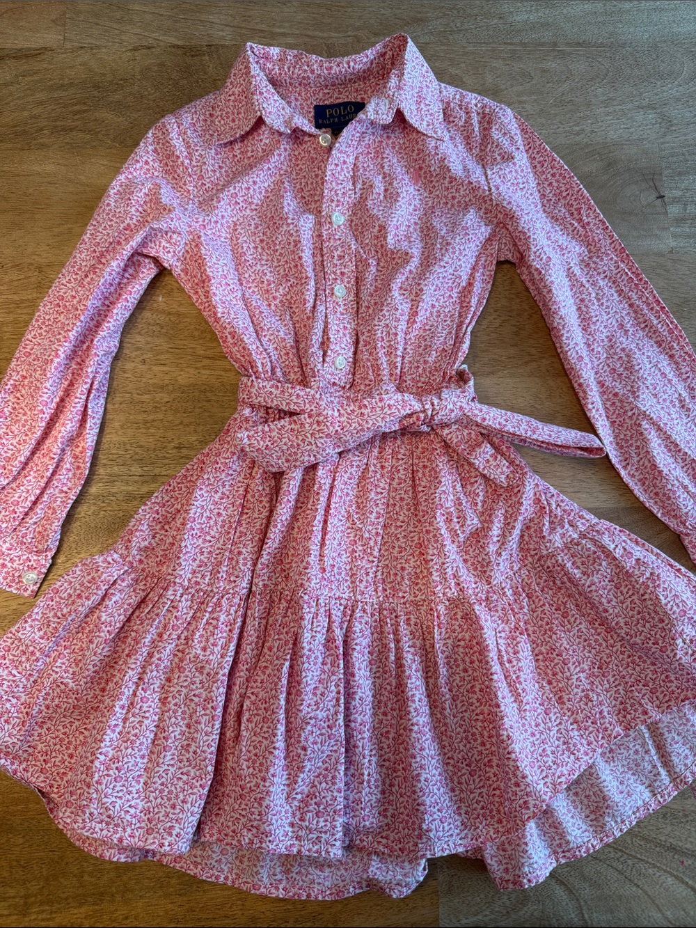Polo by Ralph Lauren Pink Floral Tie-Waist Shirt Dress for Girls